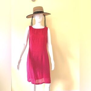Beautiful fuchsia pink sheer rayon straight dress with tiny polka dots size M